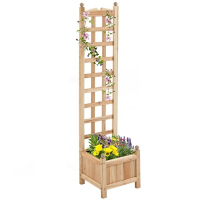 Lirago, 11.5"D*11.75"W*49.25"H, Wooden Raised Garden Bed with Trellis, Outdoor Planter Box with Drainage Slots for Climbing Plants & Flowers