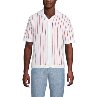 Lands' End Men's Short Sleeve Racked Button Down Sweater Polo