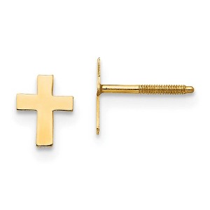 Black Bow Jewelry Children's 14k Yellow Gold Tiny 5mm Polished Cross Screw Back Earrings - 1 of 4