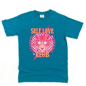 Simply Sage Market Women's Self Love Club Tiger Short Sleeve Garment Dyed Tee - 1 of 2