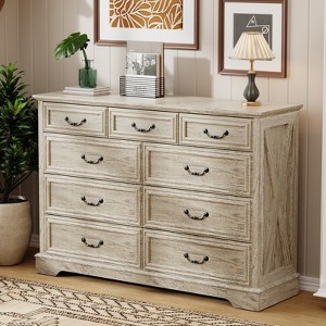 Vipbear farmhouse 9 Drawer Dresser for Bedroom, 52 Inch Wide Modern Dresser TV Stand with Large Drawers & Bar Handles - 1 of 4