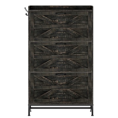 GlasFlength Shoe Racks Modern Entryway Storage Cabinet with Dual Drawers Simple Design for Small Entryway Living Space, Brown, 51.18"*9.45"*45.08"