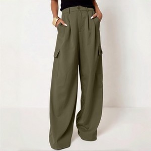 [新品] CARGO POCKET WIDE EASY TROUSERS Women's High Waist Cargo Pants – Wide Leg Baggy Casual Work Pants