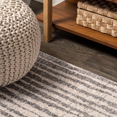 Skoura Striped Gray Synthetic 4' x 6' Easy-Care Area Rug