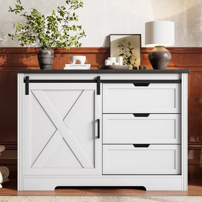 HDZNVF Drawer Dresser, Storage Cabinet with Silent Sliding Doors and Three Drawers