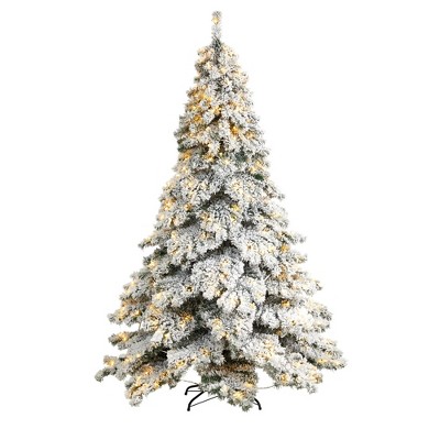 Nearly Natural 7-ft Flocked Austria Fir Christmas Tree with 400 Warm White LED Lights and 1063 Bendable Branches