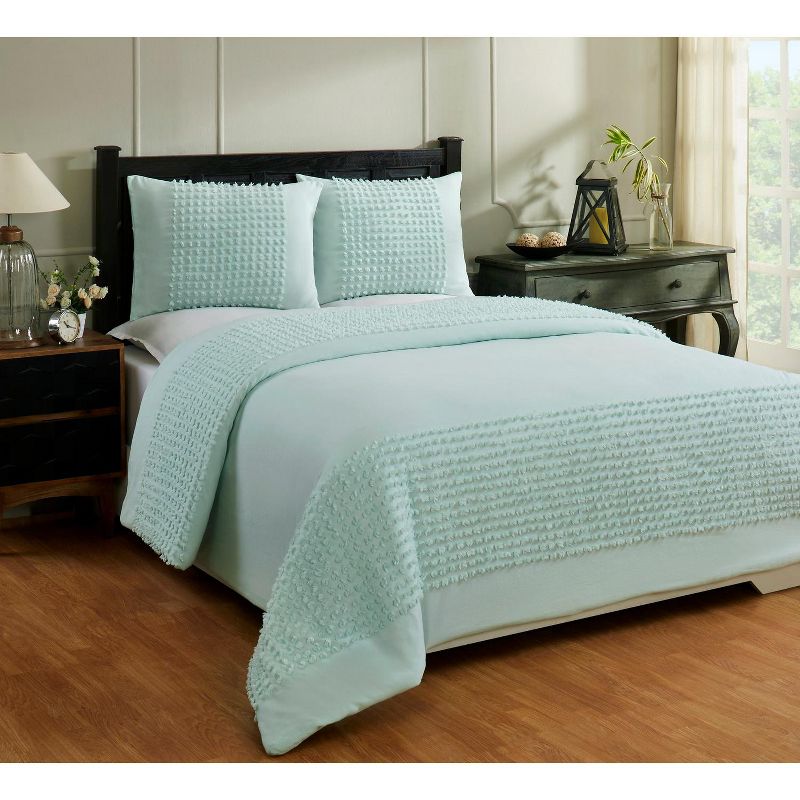 Queen Olivia Comforter 100% Cotton Tufted Chenille Comforter Set Turquoise - Better Trends, 1 of 7