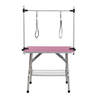 VisioGear 42" Folding Dog Pet Grooming Table with Adjustable Arm and Clamps, Pet Dog Cat Grooming Table, Pink, 42"*23.6"*65.5"