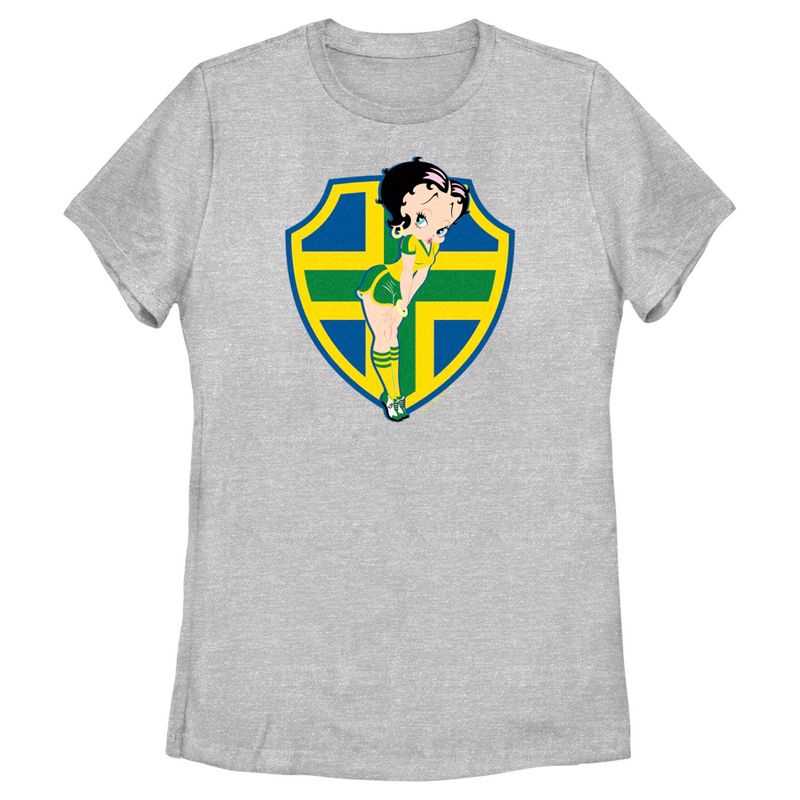 Women's Betty Boop Brazil Soccer Badge T-Shirt, 1 of 5