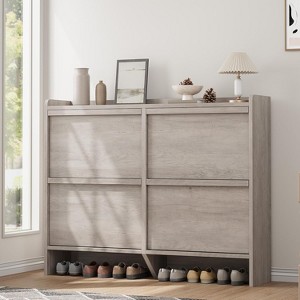 Shoe Cabinet with 4 Flip Drawers, Wooden Shoe Organizer with Adjustable Shelf - 1 of 4