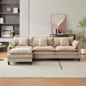 3-Seater L Shaped Modern Cloud Sofa Modular Sectional Couch with Pillow and Footstool for Living Room,Bedroom and Apartment - 1 of 4
