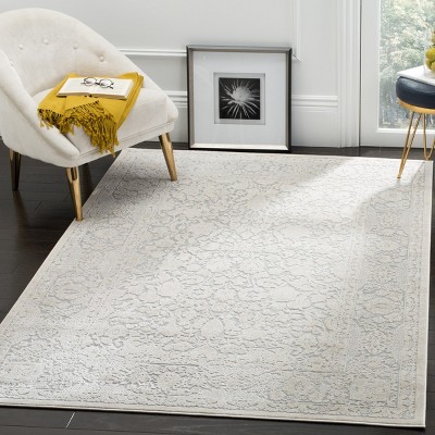 Light Grey and Cream Floral Synthetic 4' x 6' Area Rug