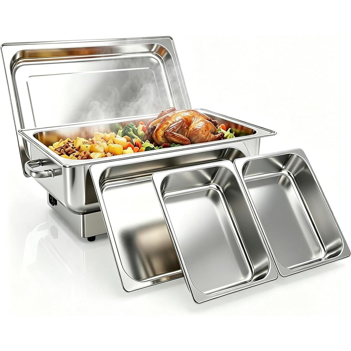 Electric Chafing Dish Buffet Set - 9QT Stainless Steel Food Warmer with Temperature Control Display-Includes Lid,Commercial Kitchen Catering Chafer - thumbnail 8