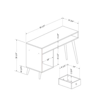 Natural Rubberwood 39" Scandinavian Computer Desk with Drawer