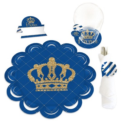 Big Dot of Happiness Royal Prince Charming - Baby Shower or Birthday Party Paper Charger and Table Decorations - Chargerific Kit - Place Setting for 8