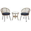 Osparple Outdoor Patio Furniture Set Bistro Set Wicker Rattan Lounge Chairs with Cushion Round Glass Table for Garden, Outdoor, Terrace - 2 of 4