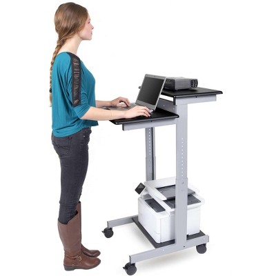Adjustable Height Silver Frame Black Top Standing Desk