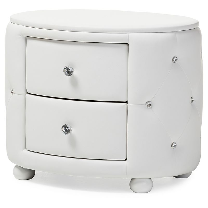 Davina Hollywood Glamour Style Oval 2 - Drawer Faux Leather Upholstered Nightstand - Baxton Studio, 1 of 8