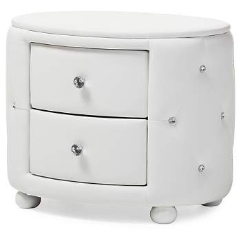 Davina Hollywood Glamour Style Oval 2 - Drawer Faux Leather Upholstered Nightstand - Baxton Studio