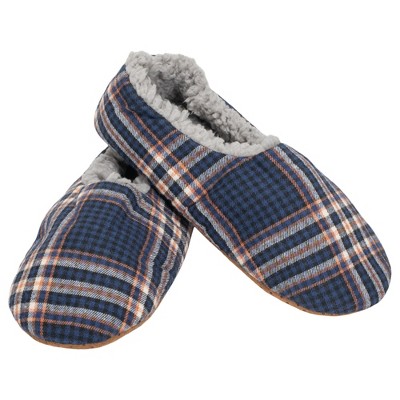 Elanze Designs Navy Plaid Mens Plush Lined Cozy Non Slip Indoor Soft Slippers - Large