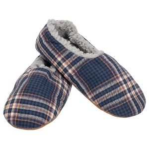 Elanze Designs Navy Plaid Mens Plush Lined Cozy Non Slip Indoor Soft Slippers - Large - 1 of 4