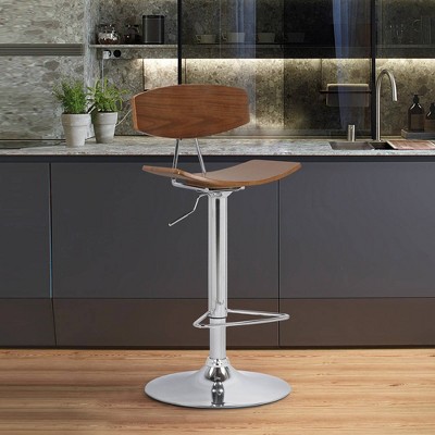 Jett Adjustable Wood Chrome Barstool Walnut - Armen Living