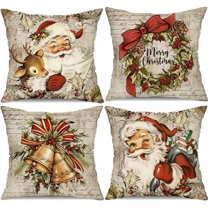 Christmas Pillow Covers 18x18 inch Set of 4 Santa Claus Reindeer - 1 of 4