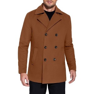 COOFANDY Men's Double Breasted Pea Coat Winter Overcoat Short Trench Coat Notched Collar - 1 of 4