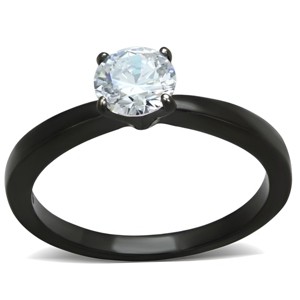 Slickblue Minimalist CZ Ring for Women, Black Band, 6mm Round Stone, Four-Prong Design, IP Finish, Size 5-10 - 1 of 4