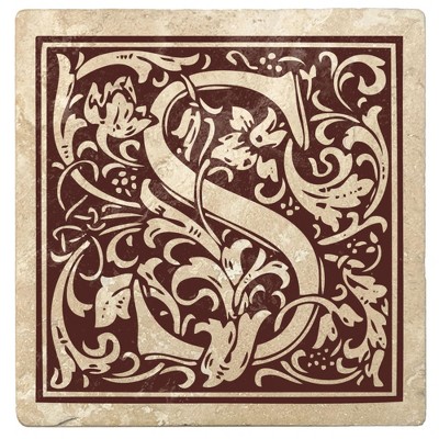 Christmas by Krebs Set of 4 Ivory and Brown "S" Square Monogram Coasters 4"