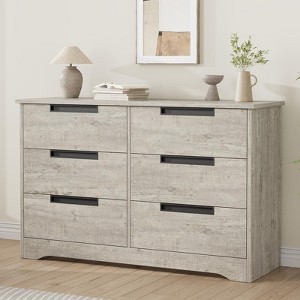 6 Drawer Dresser for Bedroom, Natural Modern Double Dresser Organizer with Embedded Handles Design, Wooden Chest of Drawers for Living Room - 1 of 4