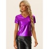 INSPIRE CHIC Women's V Neck Short Sleeve Party Clubwear Shiny Metallic Blouses - 4 of 4