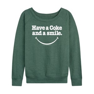 Women's - Coca-Cola - Coke And A Smile Mouth Lightweight French Terry Wide Neck Long Sleeve Shirt - 1 of 4
