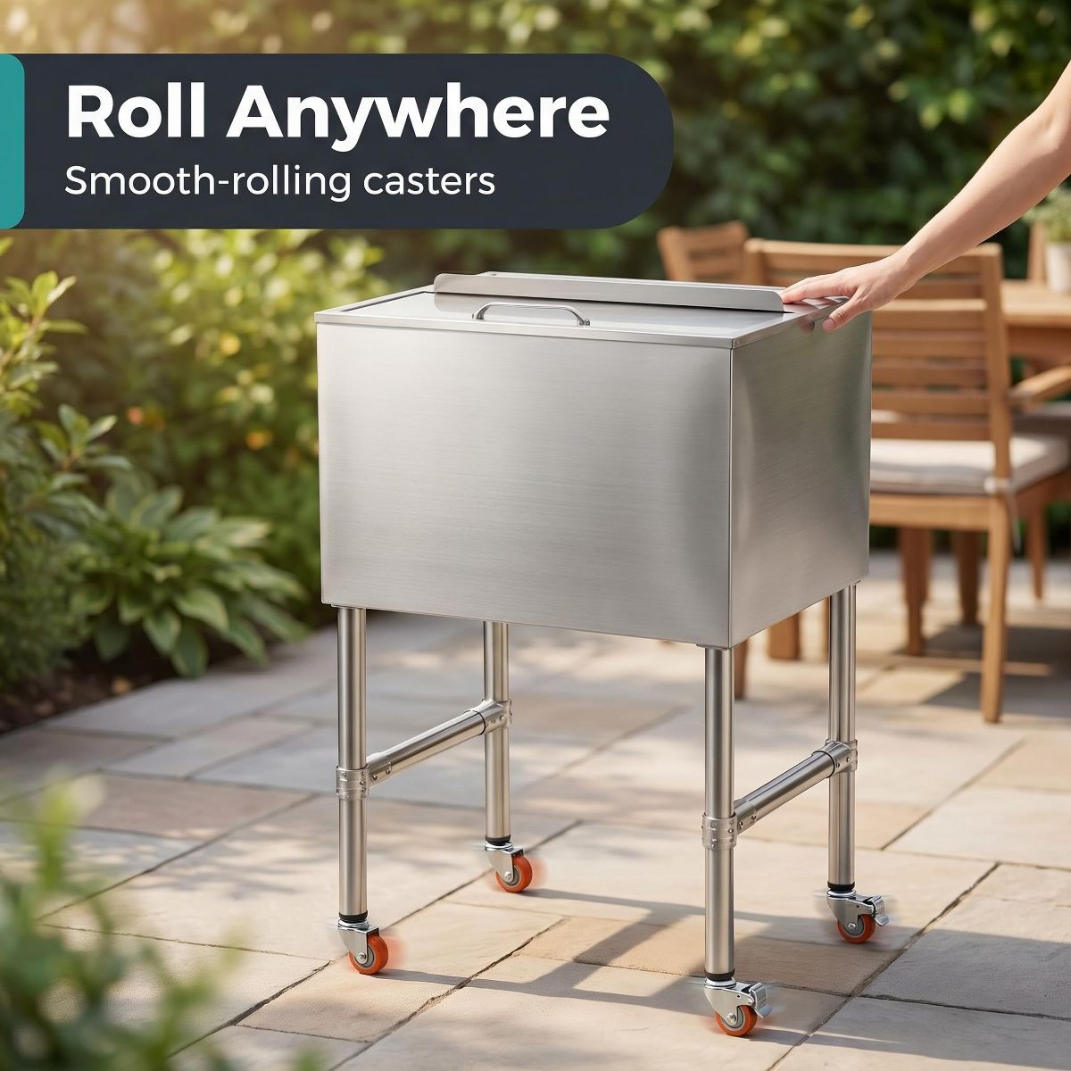Commercial Ice Bin with Sliding Lid, Stainless Steel Underbar Ice Chest, Insulated Ice Well with Drain System for Restaurant Pub Cocktail Station - thumbnail 3