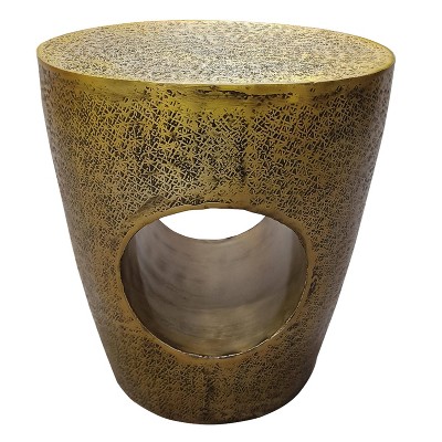 The Urban Port 17" Side End Table Tapered Drum Shape with Unique Hollow Center Antique Brass Aluminum Brass