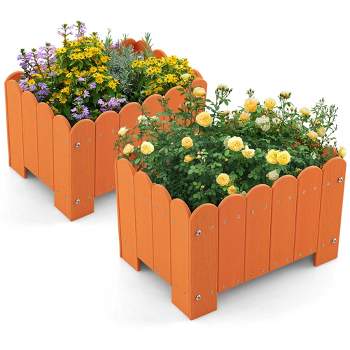 Tangkula 2 Pack Rectangular Planter Box Weather-resistant HDPE Flower Pot w/ Drainage Gaps