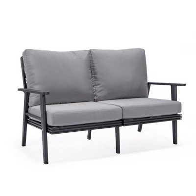 Leisuremod Walbrooke Modern Polyester Loveseat with Black Aluminum Frame and Removable Cushions