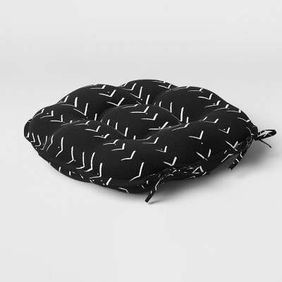Vee Stripe Rounded Outdoor Seat Cushion DuraSeason Fabric™ Black - Opalhouse™
