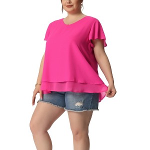 Agnes Orinda Women's Plus Size V Neck Short Flare Sleeve Double Layers Chiffon Casual Summer Blouses - 1 of 4
