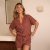 Women's Brick Ribbed Knit Short Sleeve Top & Shorts Pajama Set - Cupshe - 3 of 4