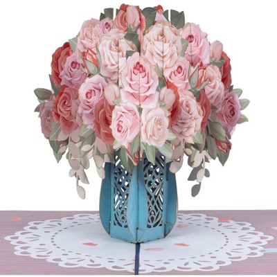 Paper Love 3D Pink Roses Vase Pop Up Card