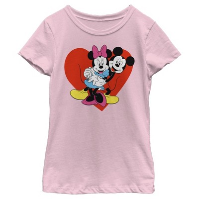 Girl's Disney Mickey And Minnie Hugging Hearts T-shirt - Light Pink - X ...