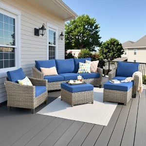 XIZZI 4-Season Outdoor Sofa Set w/ Optional Firepit - 3+2+2 Seating, 4 Colors (Navy, Orange, Green, Beige), Weatherproof Patio Furniture for Yard - 1 of 4