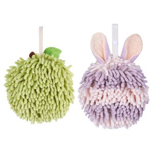 REGALWOVEN 2 Pcs Comfortable Soft Absorbent Chenille Ball Fuzzy Hand Towels - 1 of 4