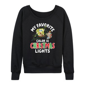 Women's - SpongeBob SquarePants - My Favorite Color Is Christmas Lights Lightweight French Terry Wide Neck Long Sleeve Shirt - 1 of 4