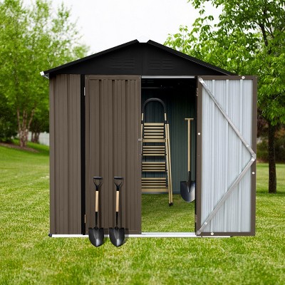 Durable 4x6FT Metal Outdoor Storage Shed with Apex Roof for Tools, Garden Supplies, or DIY Workshop Use - Coolbibila