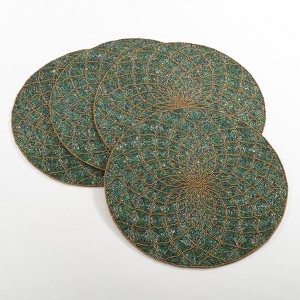 Saro Lifestyle Beaded Design Placemat, 15" Round, Teal (Set of 4) - 1 of 3