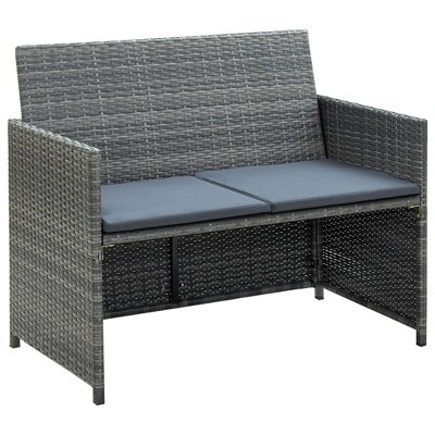 vidaXL Patio Sofa - 2-Seater, Outdoor Furniture with Cushions, Weather-Resistant & Lightweight, Durable Poly Rattan, Gray