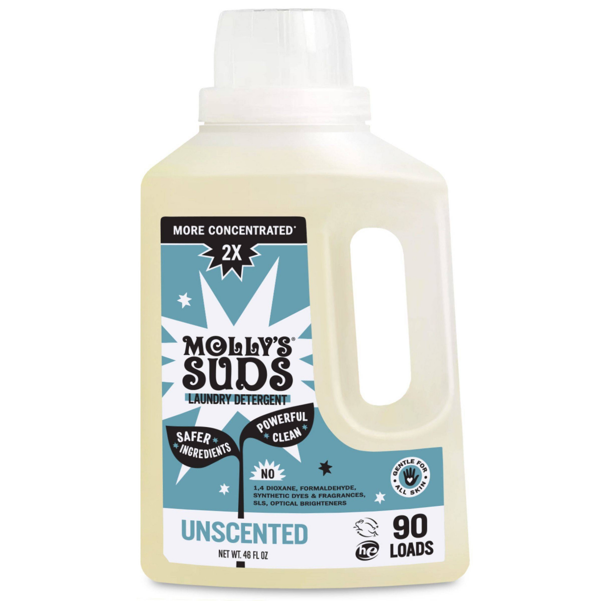 Molly's Suds Unscented HE Concentrated Liquid Laundry Detergent 90 Loads - 46 fl oz: Plastic Jug, Sensitive Formula, No Fragrance Added, Vegan