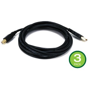 Monoprice USB Type-A to USB Type-B 2.0 Cable - 10 Feet - Black (3 Pack) 28/24AWG, Gold Plated Connectors, For Printers, Scanners, and other - 1 of 3